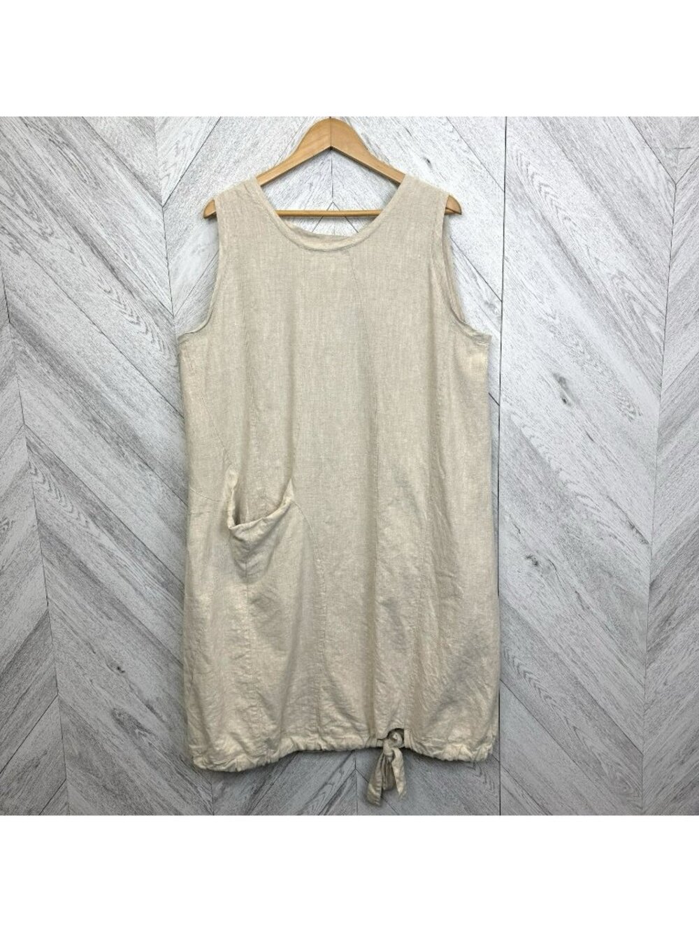 Cedar & Vine 100% Linen Shift Dress Beige Sleeveless Lagenlook Womens Size XL
